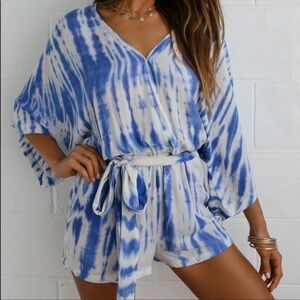 Lulu’s Seaside Gale Blue Tie-Dye Romper